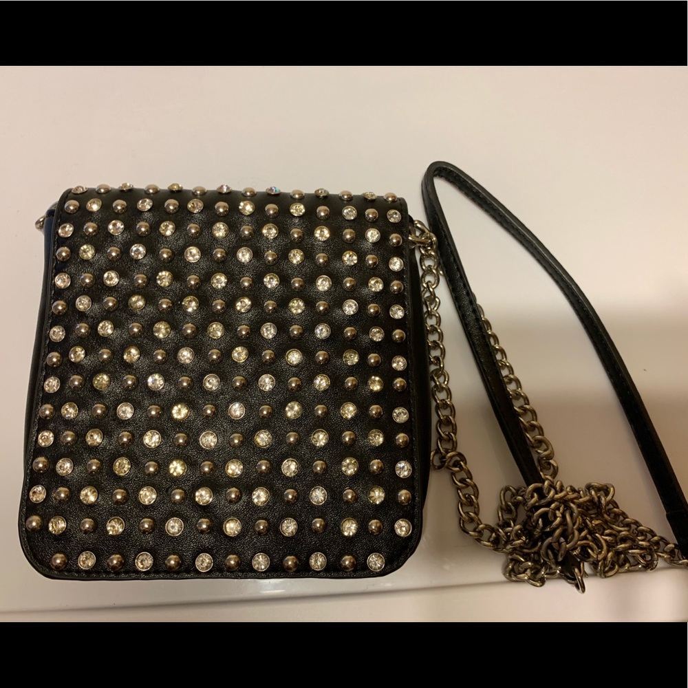 Studded faux diamond cross body purse